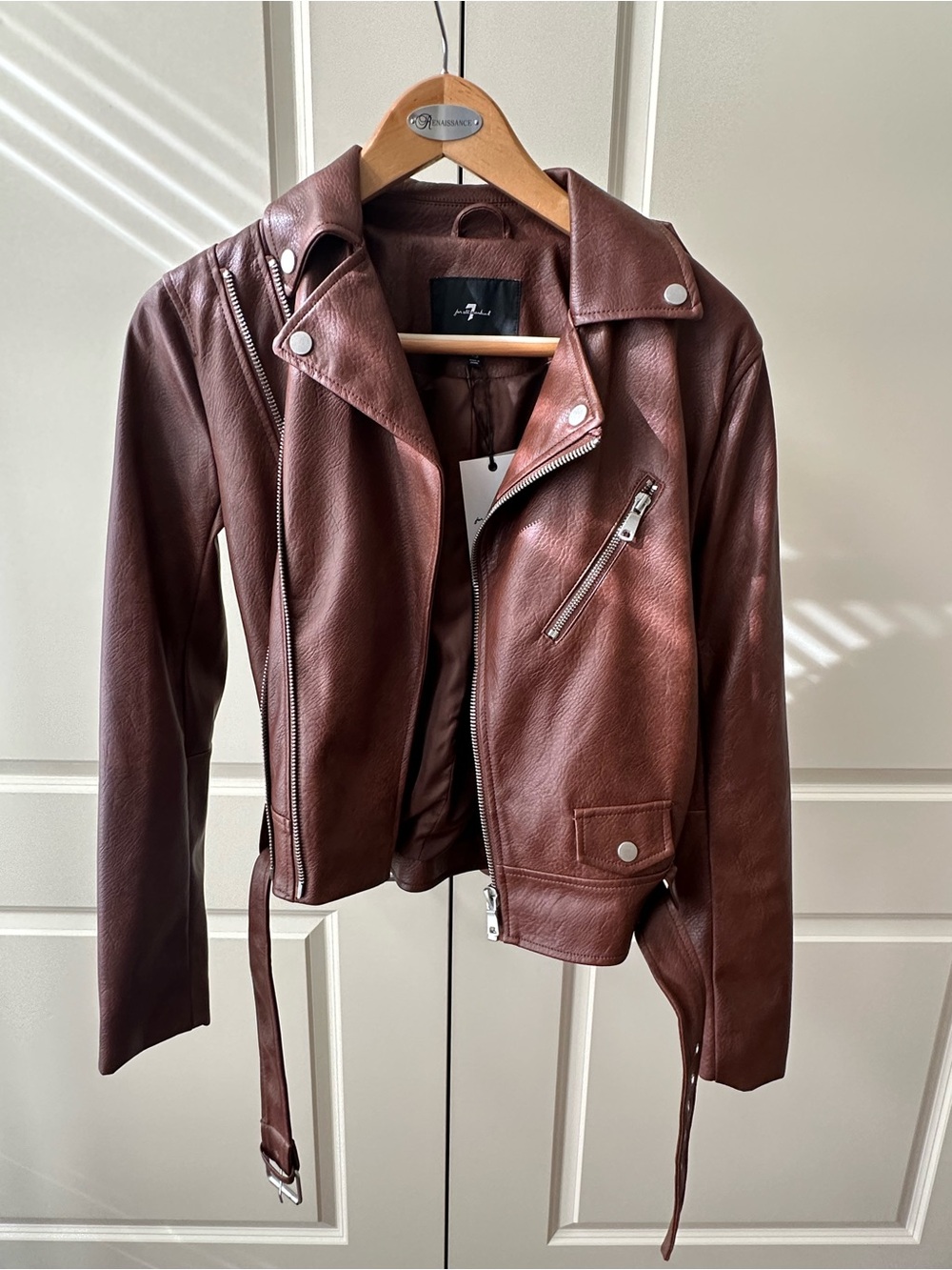 7 For All Mankind - Women's Leather Moto Jacket - Brown